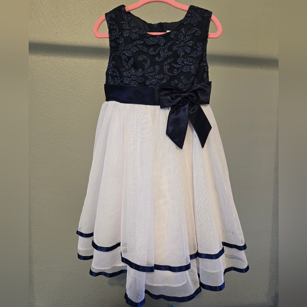 Toddler Girl Rare Editions Navy and White Formal Holiday Dress
